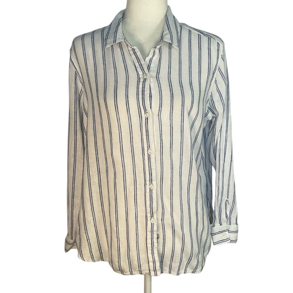 Rails Sydney Blue White Marine Stripe Gauzy  Button Front  Shirt Size L